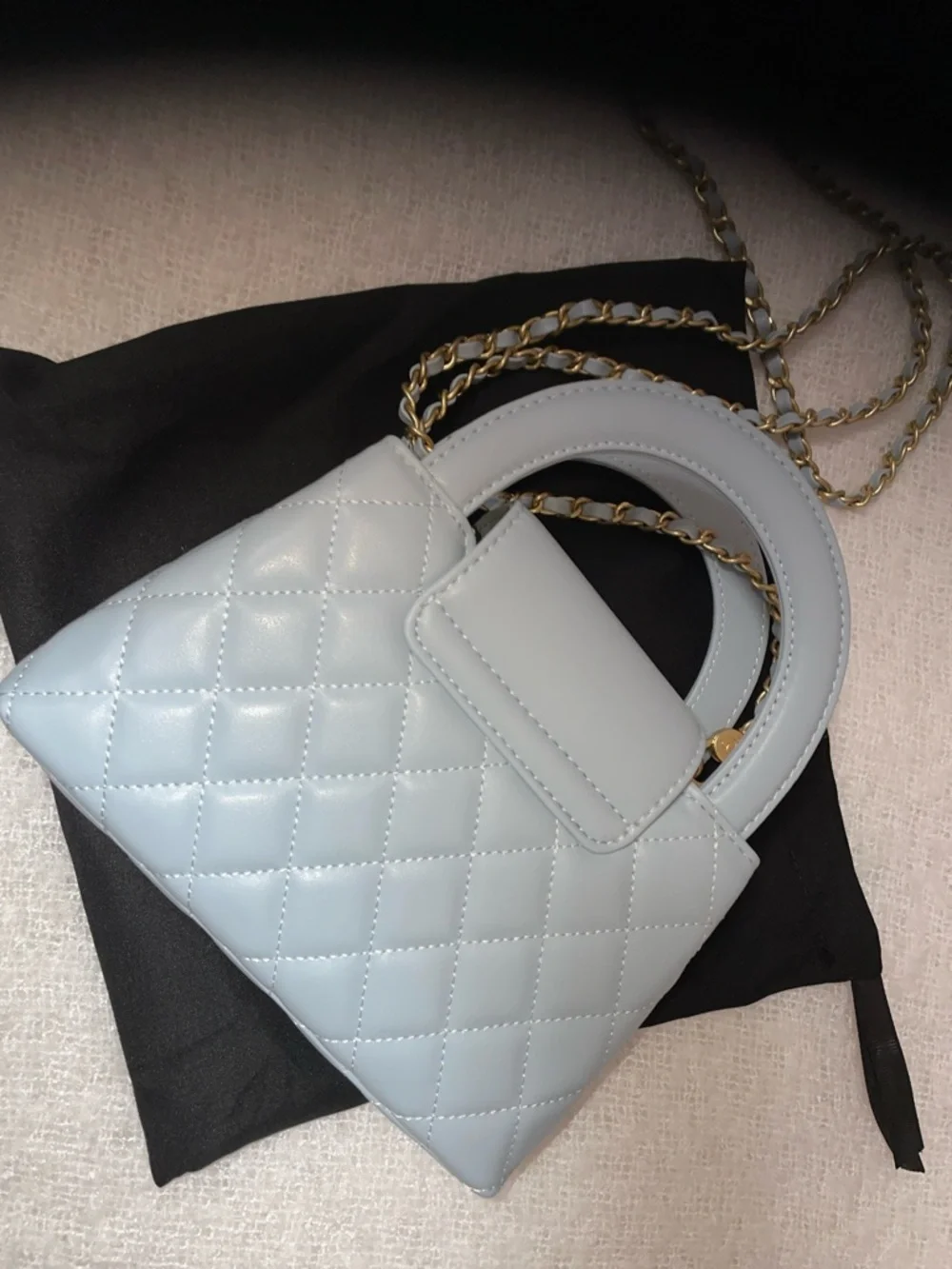 CHANEL Light Blue Quilted Mini Top-Handle Crossbody Bag with Gold Chain - Picture 5 of 9